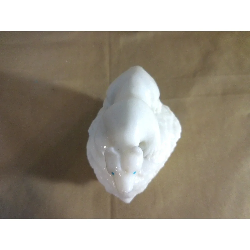 Zuni Native  Carved Mountain Lion Fetish Jerold Leekity White Marble  #533fff